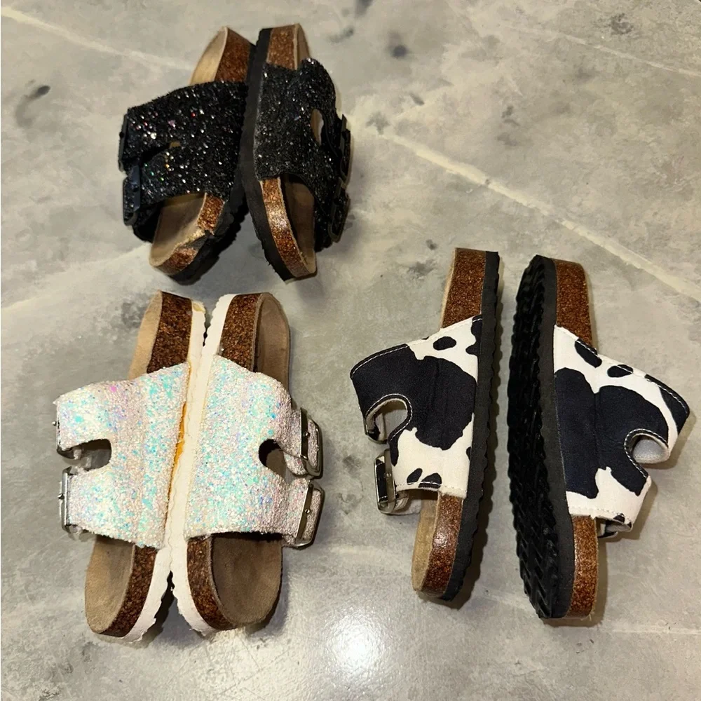 Bundle Of Sparkle In Pink Birkley Sandals (3 Pair) Kids Size‎ 6 & 8